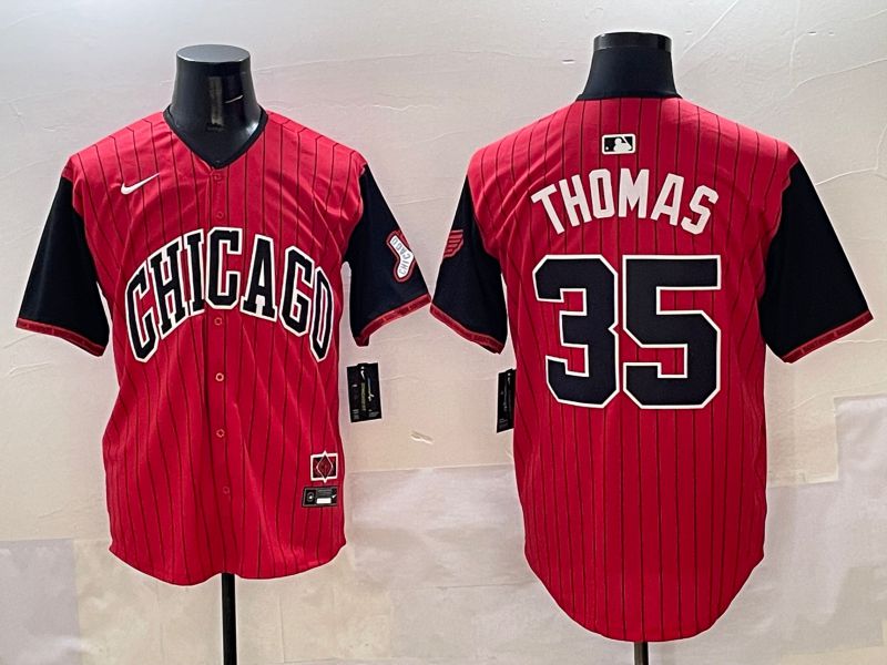 Men Chicago White Sox #35 Thomas Red Stripe Joint Name 2025 Nike MLB Jersey style 1